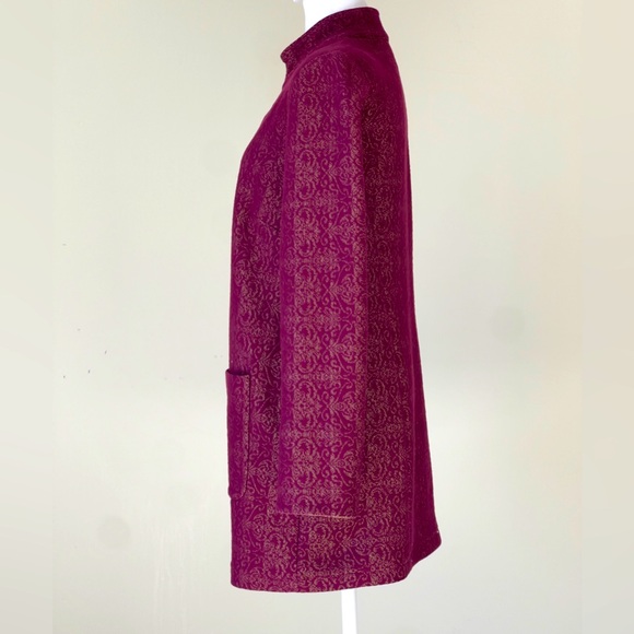 Chico’s Shine Purple and Gold Long Sleeve Long Open Jacket with Front Pockets - Picture 5 of 8